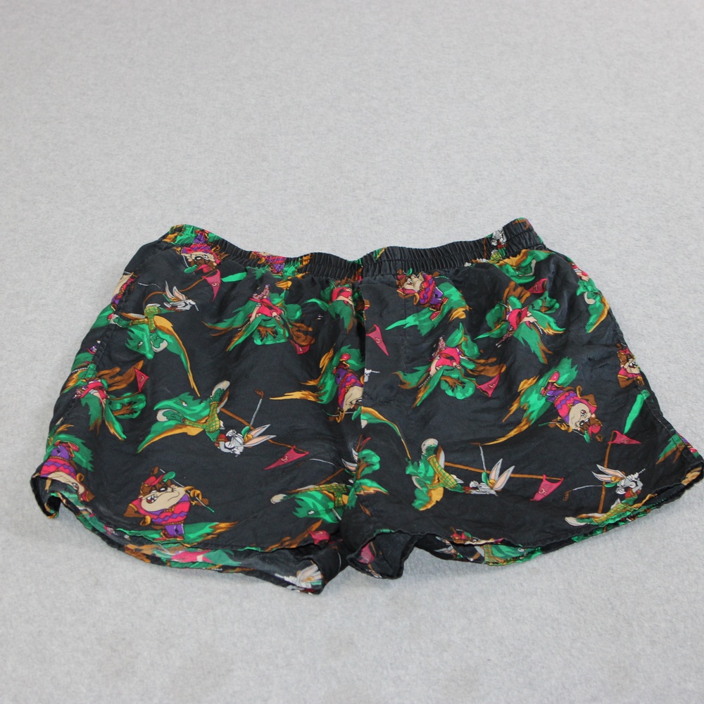 Vintage Looney Tunes Mania Silk Boxer Shorts Men Medium Black Golf Bugs Taz 90s